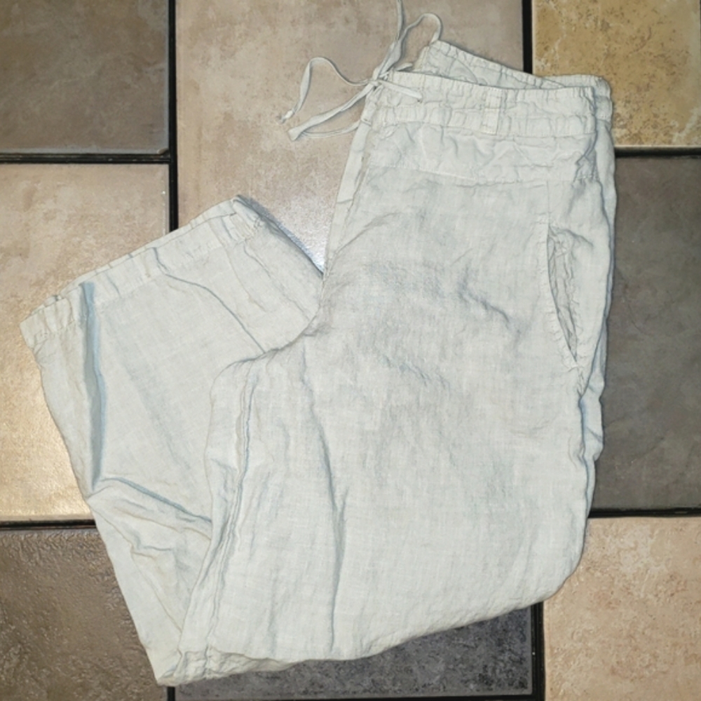CP Shades Linen High Waisted Embroidered Wide Leg Cropped Pants - Picture 3 of 12